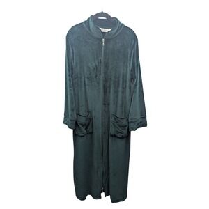 Vermont Country Store Zip Front Robe Womens Small Green Cozy Core Velour Plush